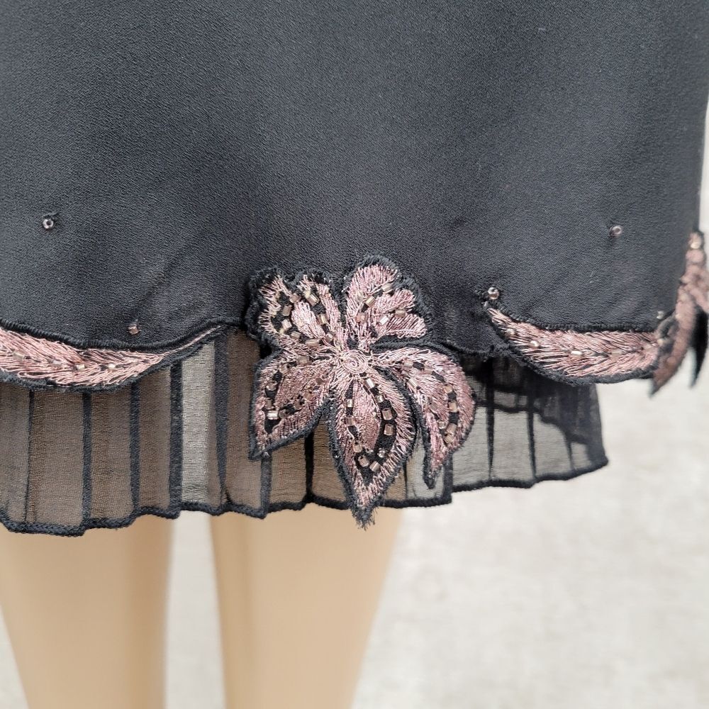 Rene Derhy Vintage Black Midi Skirt with Metallic Pink Embroiderd Flowers - Picture 3 of 12